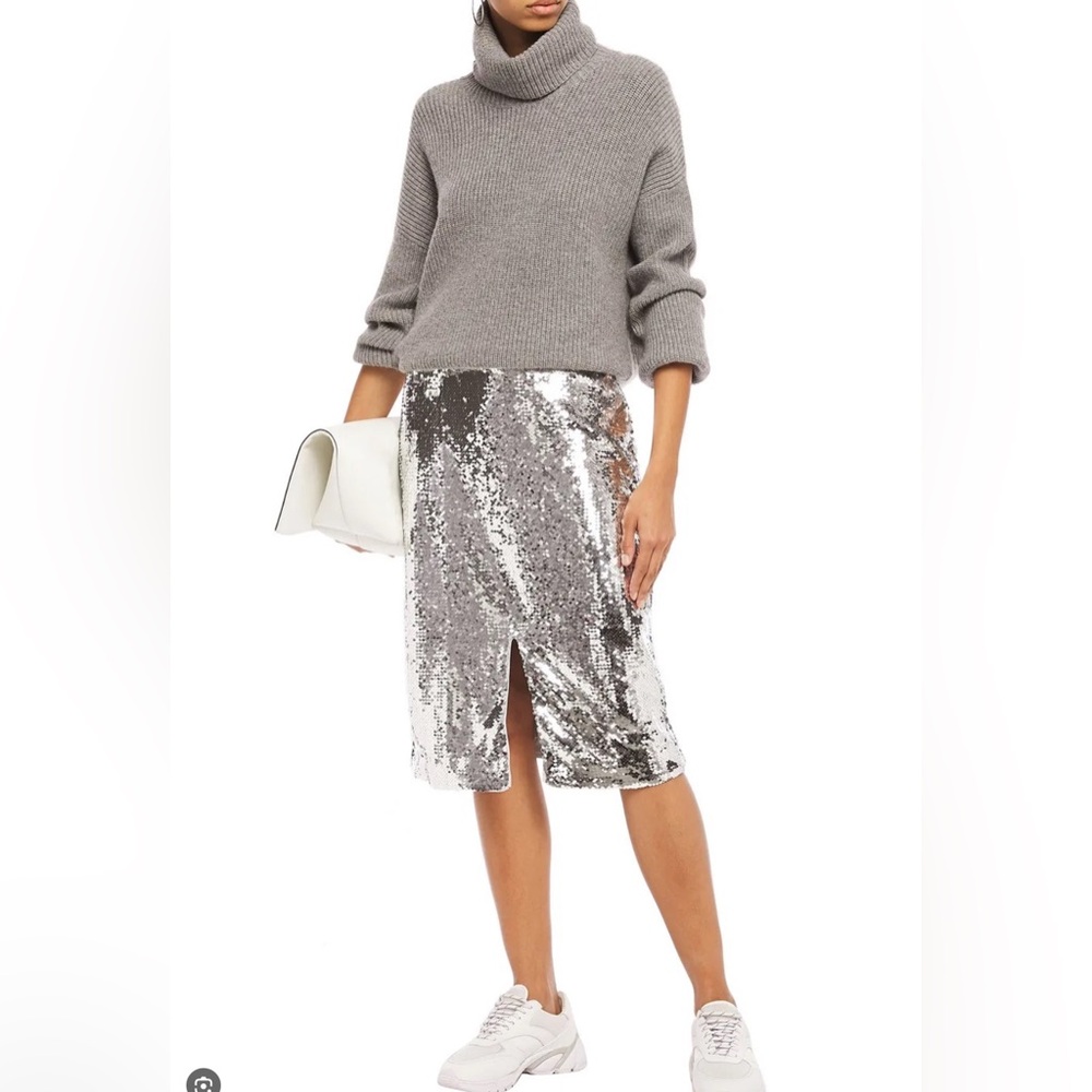 Ganni silver sequin mid waist mid split pencil skirt 36 US 4